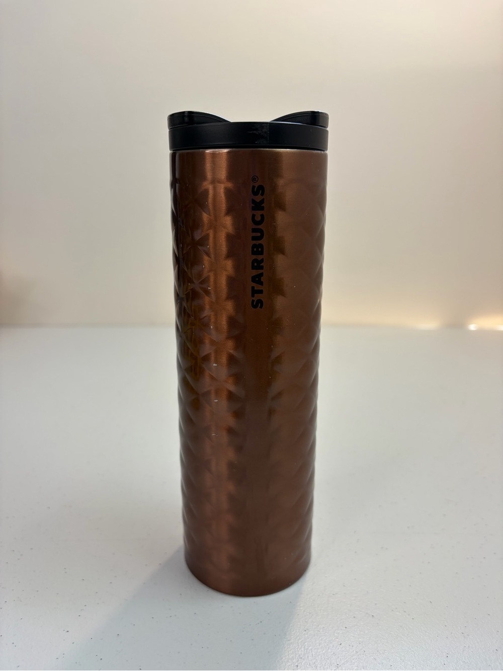 Starbucks 2015 Quilted Diamond Copper 16 Oz Tumbler Venti Stainless Coffee Cup